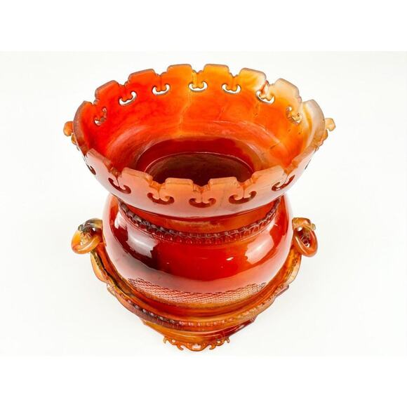 Qing Dynasty Chinese Carved Carnelian Agate Censor with Cover - Picture 6 of 6